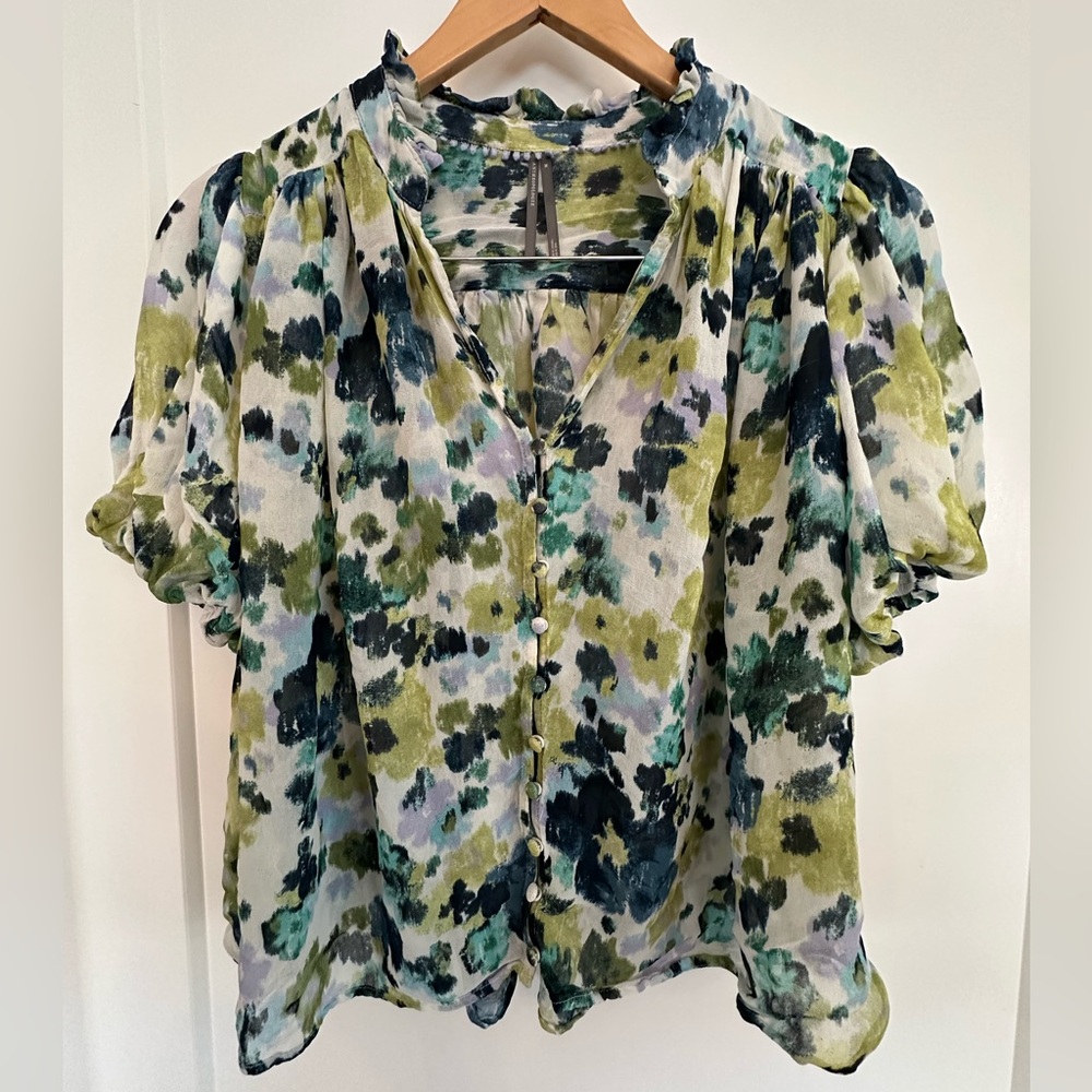 Anthropologie Multicolor Button Up Sheer Blouse Size S-L